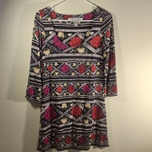 Diane Von Furstenberg Multicolor Floral Long Sleeve 100% Silk Dress Size 6